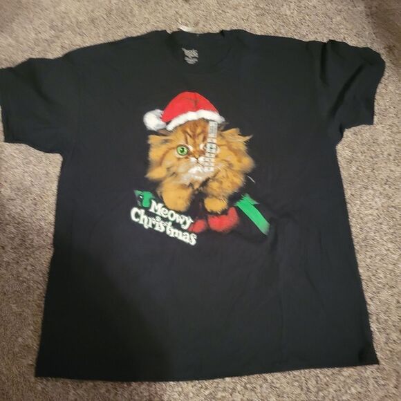 Classic Teaze Black Meowy Christmas Cat with Santa Hat T-Shirt sz XL - Picture 1 of 4